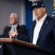 President Donald Trump, surrounded by members of the White House’s coronavirus task force, discusses the national emergency at a Saturday press conference.
